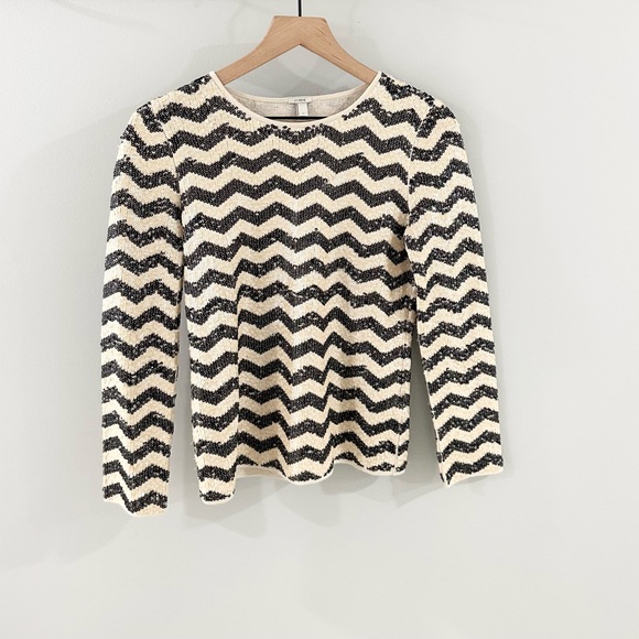 J. Crew Sequin Chevron Stripe Blouse Beige & Gray Size XS - Picture 3 of 7
